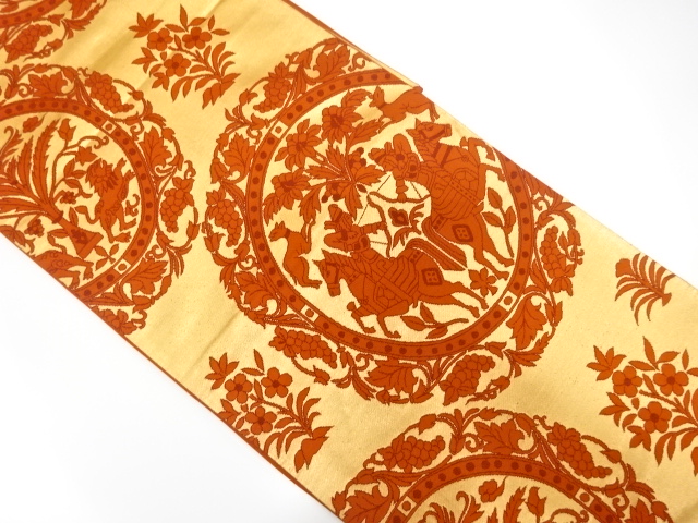 JAPANESE KIMONO / ANTIQUE FUKURO OBI / SILK / WOVEN HUNTING & GRAPE